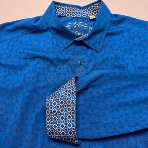 Robert Graham Shirt Mens 2XL Blue Jacquard Button‎ Up Long Sleeve Luxury Pattern